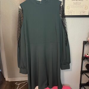 Stylish Dark Green Dress with Sheer Sleeves